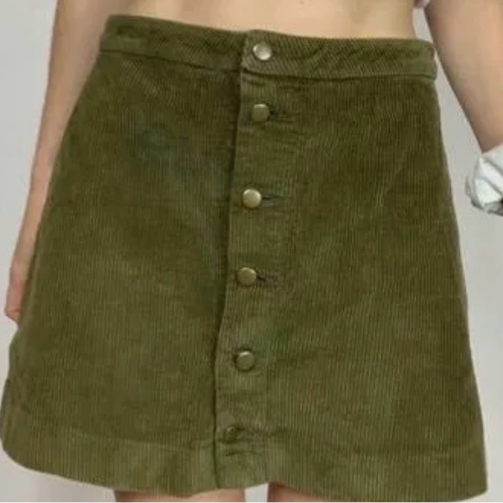 American Apparel Olive Corduroy Button-Front Mini Skirt